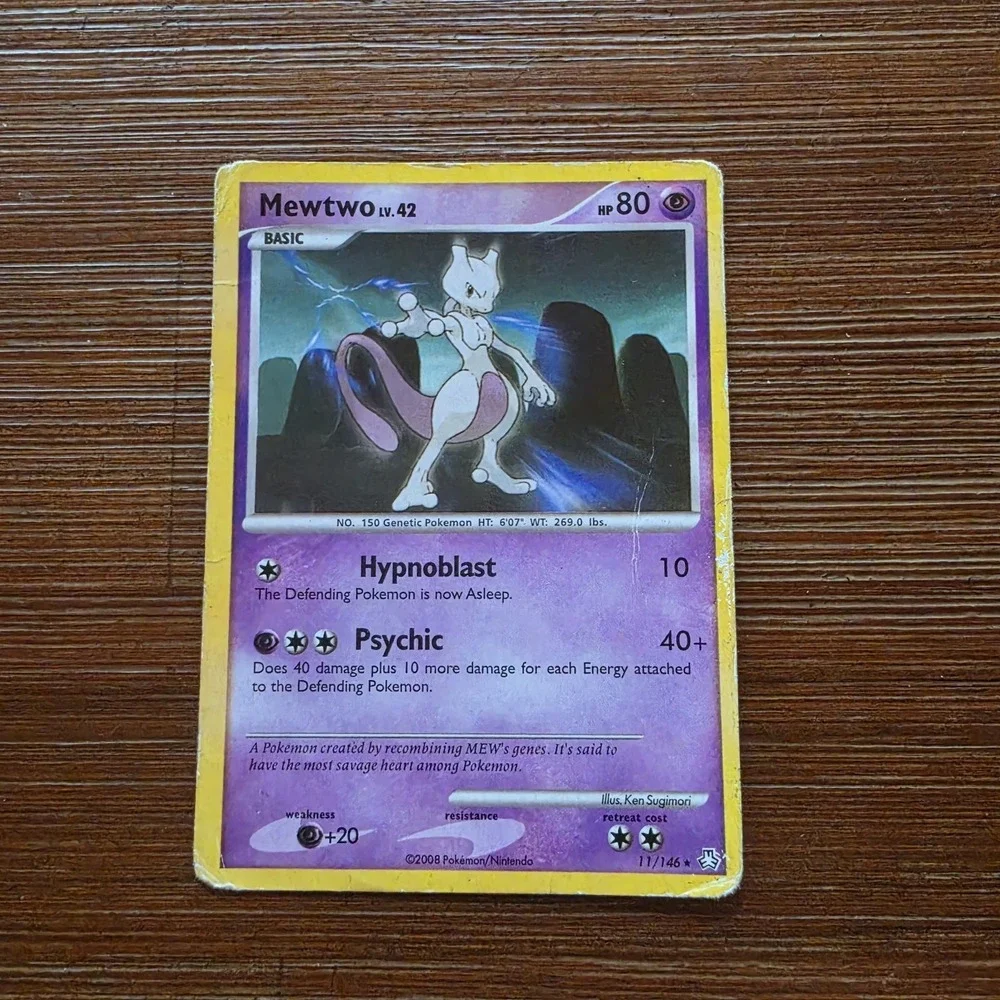 Mewtwo 11/146 Rare Pokemon Card 2008 Legends Awakened VINTAGE MP Faded Damaged